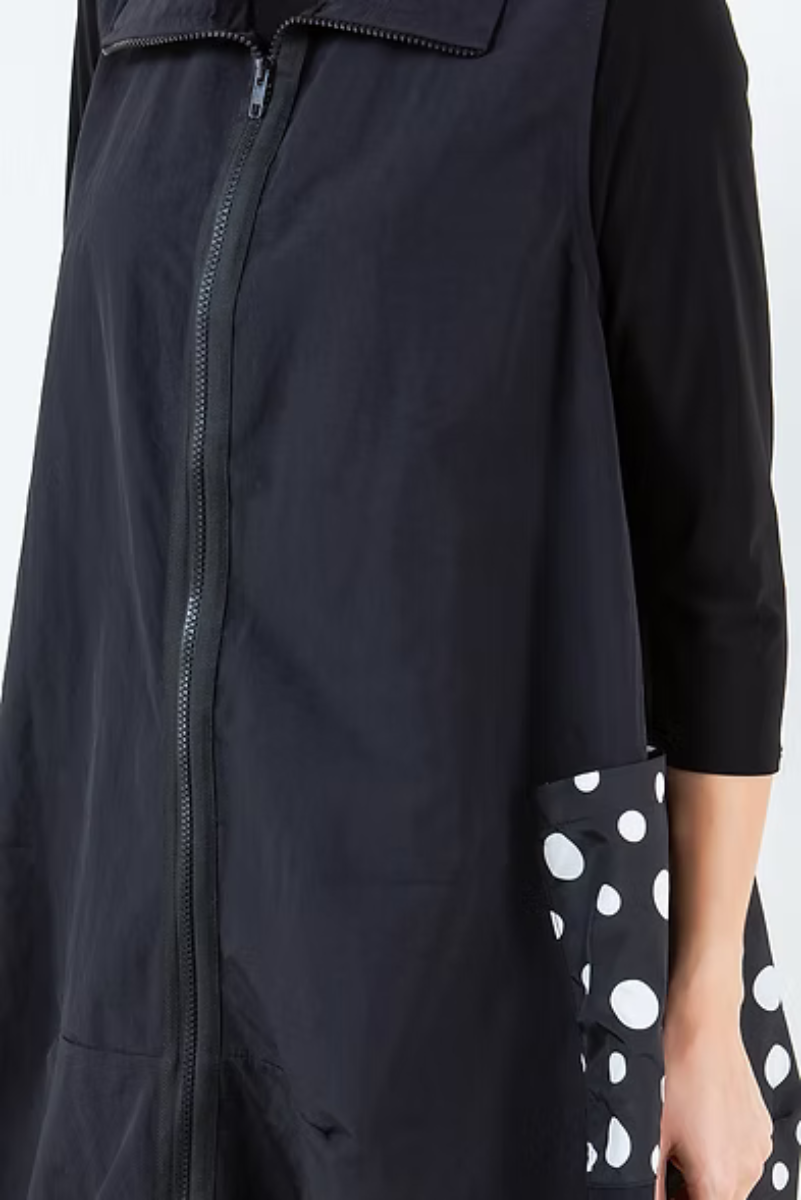 PLUS SIZE POLKADOT BACK DETAIL ZIP LONG VEST-SHB5920-A