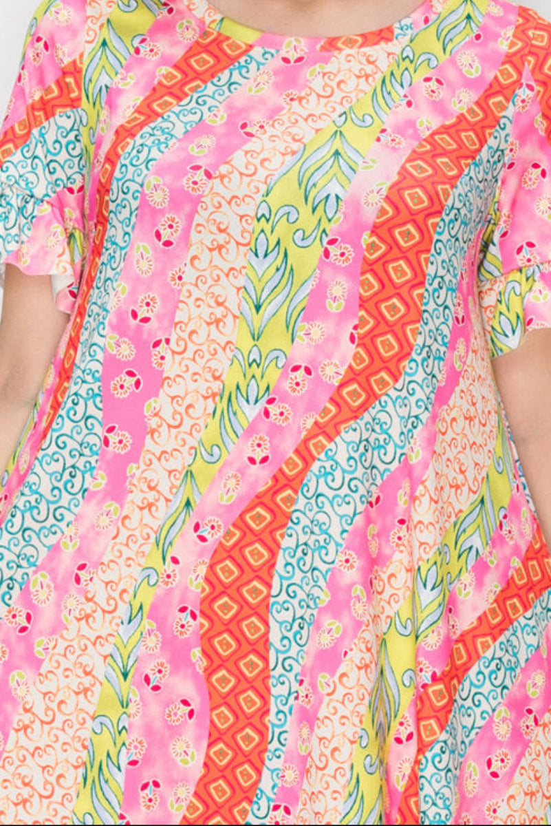PLUS SIZE FLORAL PRINT RUFFLED SHORT SLEEVE MINI DRESS SHVC3600