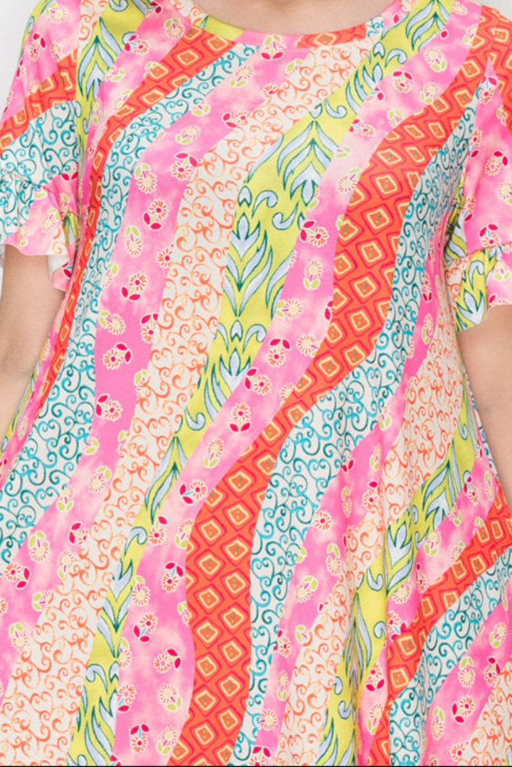 PLUS SIZE FLORAL PRINT RUFFLED SHORT SLEEVE MINI DRESS SHVC3600