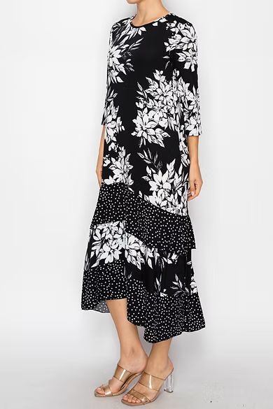 PLUS SIZE 3/4 SLEEVES HI-LOW MULTI LAYERED DRESS