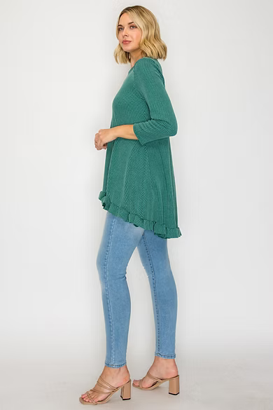 PLUS SIZE TEXTURED 3/4 SLEEVES HI-LO TUNIC TOP