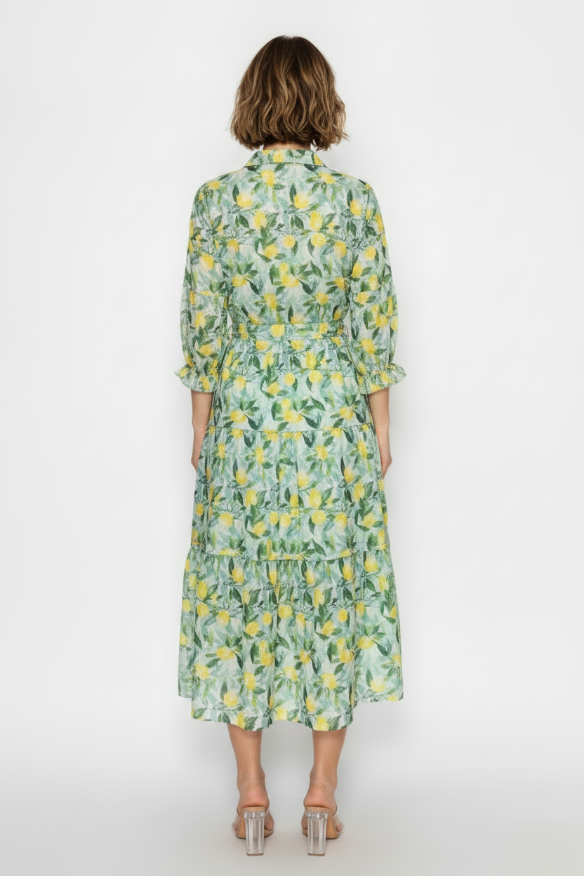 LEMON FLORAL TIERED MIDI DRESS SHD1039