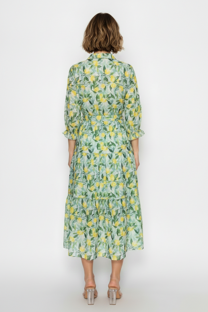 LEMON FLORAL TIERED MIDI DRESS SHD1039