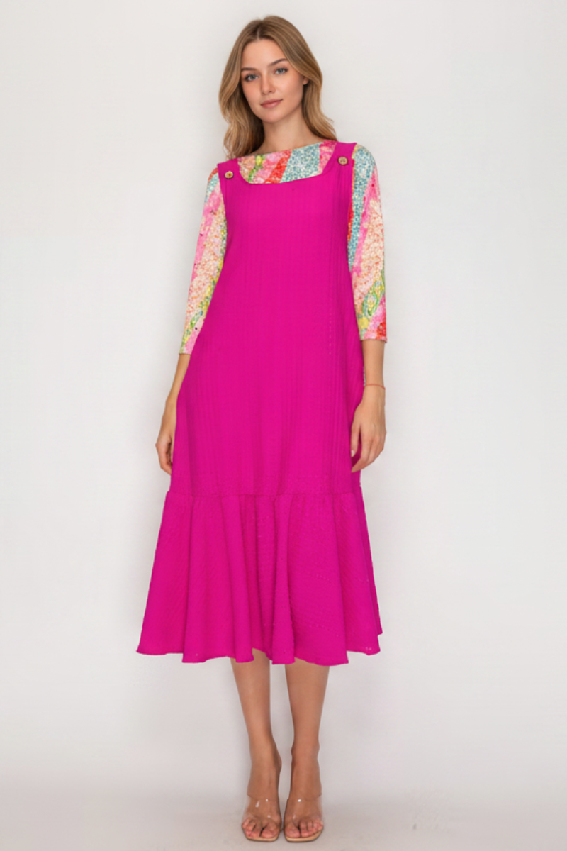 PLUS SIZE BUTTON STRAP DETAILS JUMPER MIDI DRESS SHMD7032
