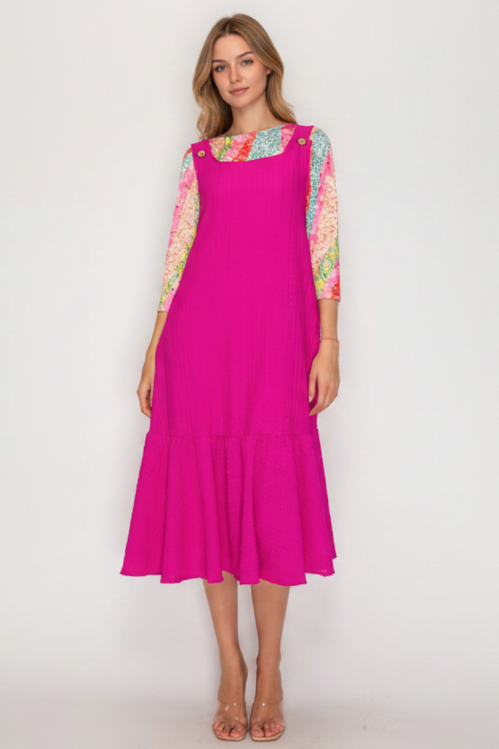 PLUS SIZE BUTTON STRAP DETAILS JUMPER MIDI DRESS SHMD7032