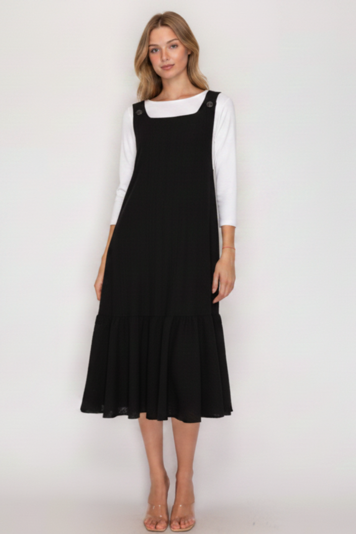 PLUS SIZE BUTTON STRAP DETAILS JUMPER MIDI DRESS SHMD7032