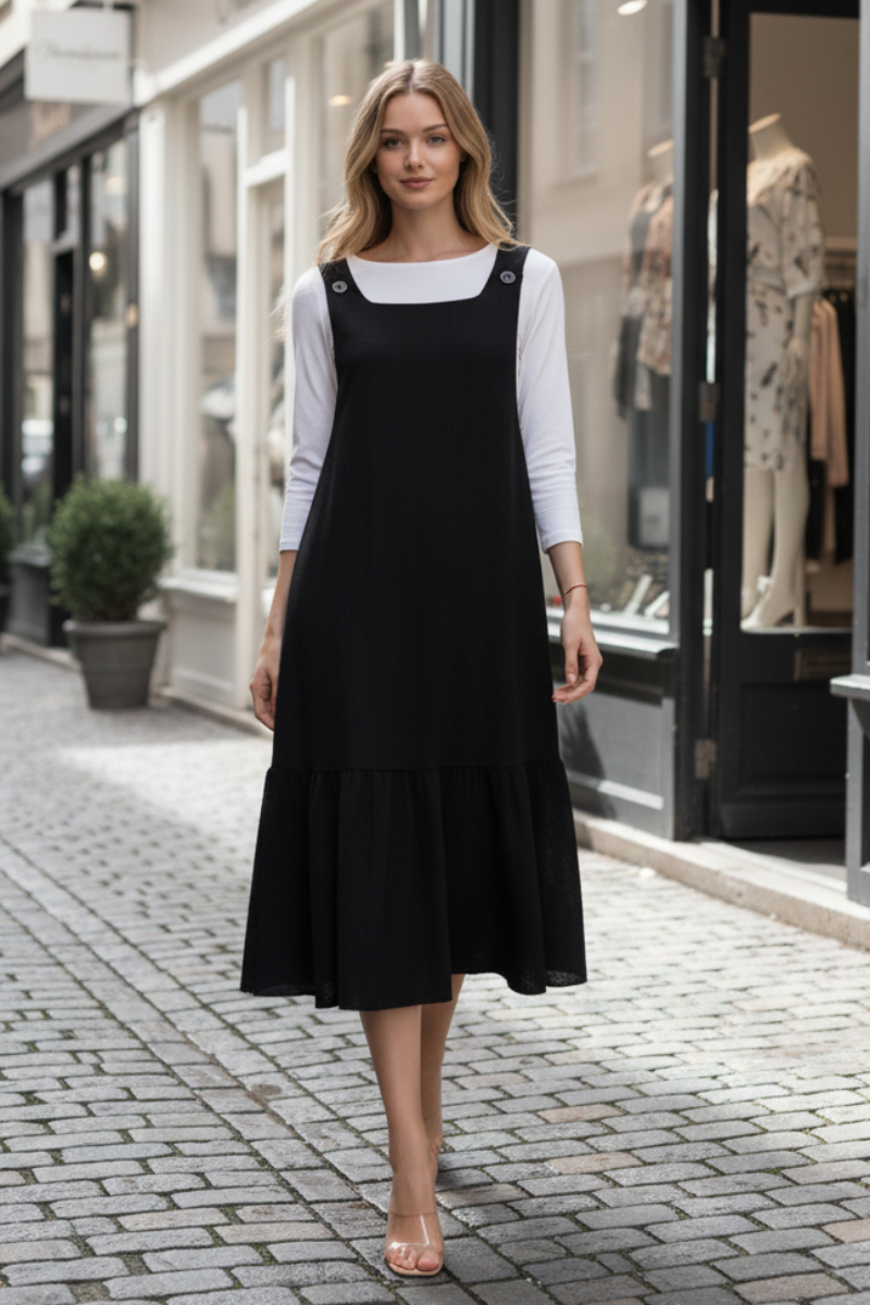 PLUS SIZE BUTTON STRAP DETAILS JUMPER MIDI DRESS SHMD7032
