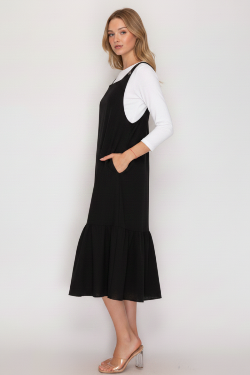 PLUS SIZE BUTTON STRAP DETAILS JUMPER MIDI DRESS SHMD7032
