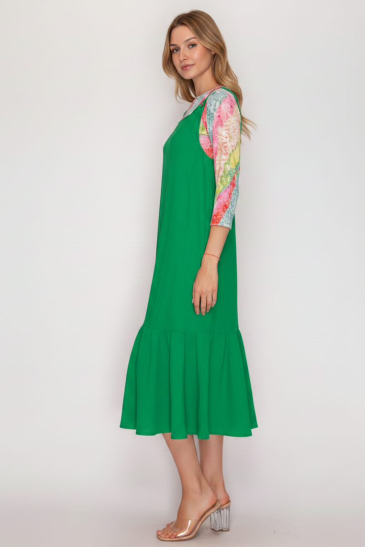 PLUS SIZE BUTTON STRAP DETAILS JUMPER MIDI DRESS SHMD7032