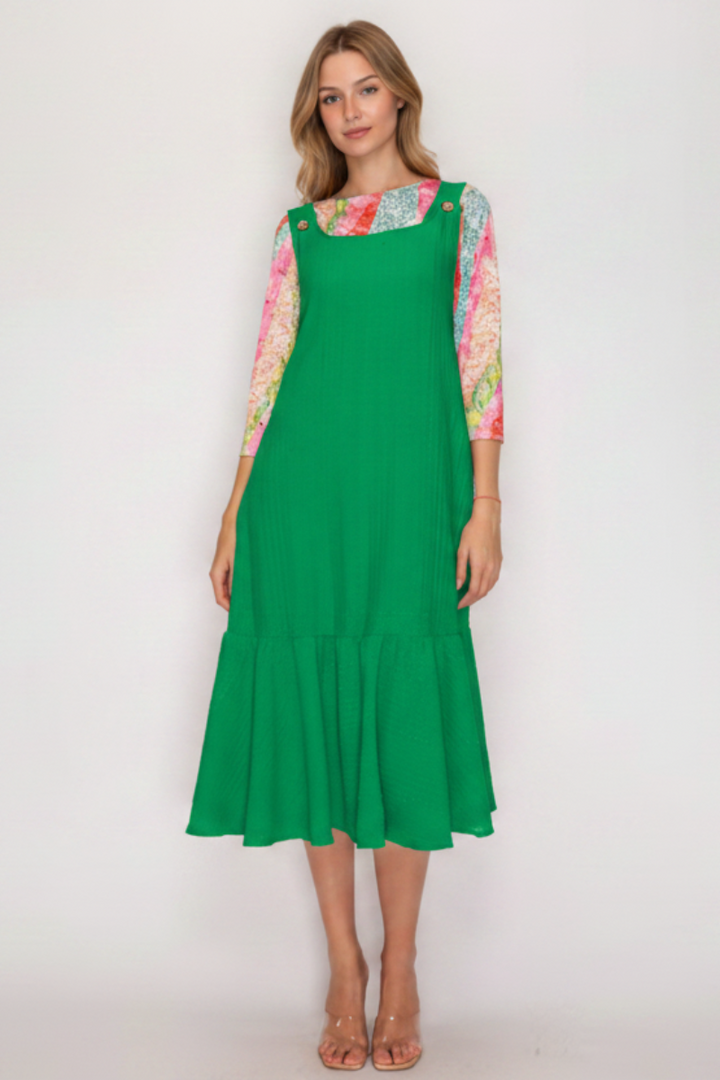 PLUS SIZE BUTTON STRAP DETAILS JUMPER MIDI DRESS SHMD7032