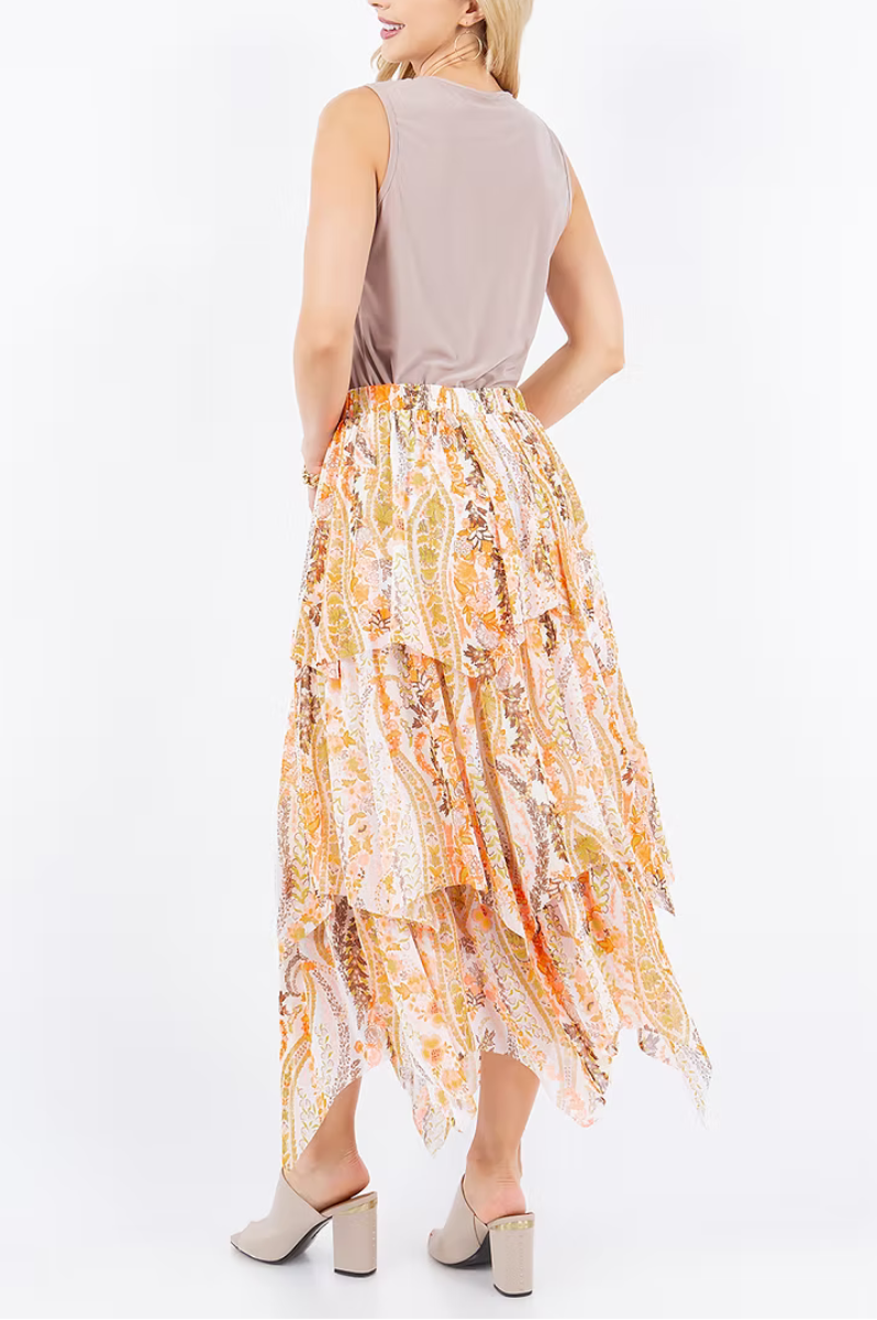 A-LINE RUFFEL MIDI SKIRT