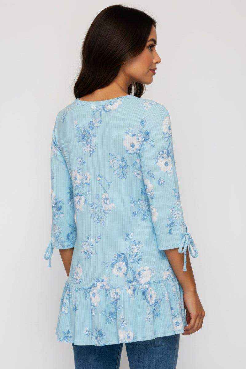 PLUS SIZE TIERED RUFFLE HEM TUCKED TIE DETAIL SLEEVE TUNIC TOP SHB6098