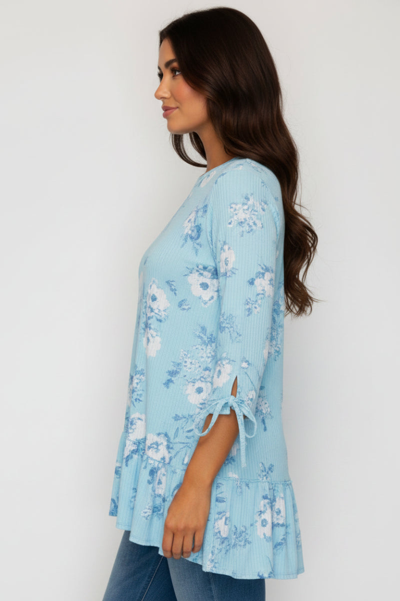 PLUS SIZE TIERED RUFFLE HEM TUCKED TIE DETAIL SLEEVE TUNIC TOP SHB6098