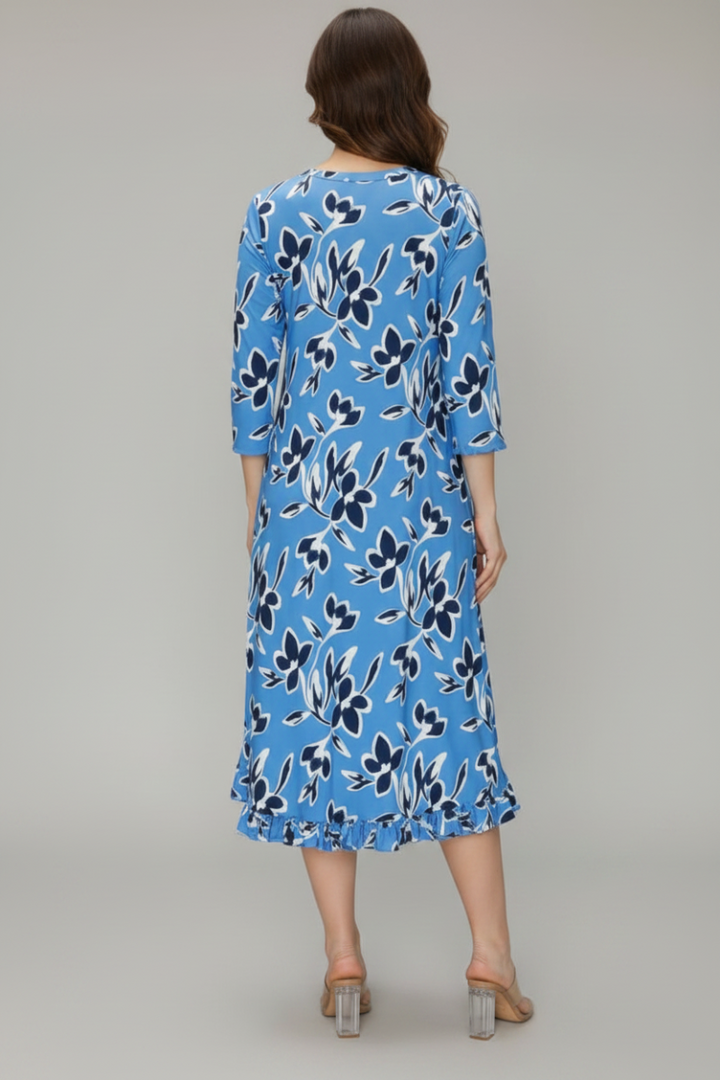 FLORAL PRINT 3/4 SLEEVE WITH SIDE POCKET MIDI DRESS SHVL5777