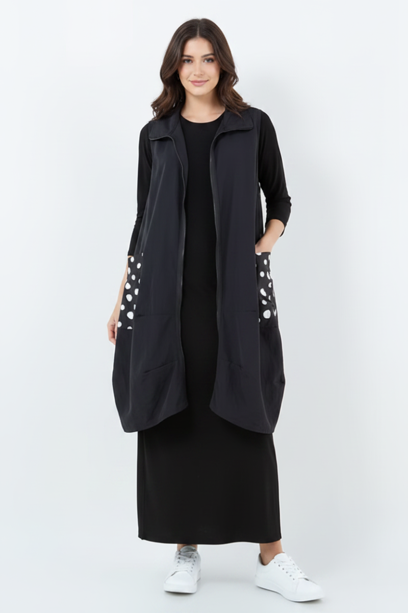 POLKADOT BACK DETAIL ZIP LONG VEST-SHB5920-A