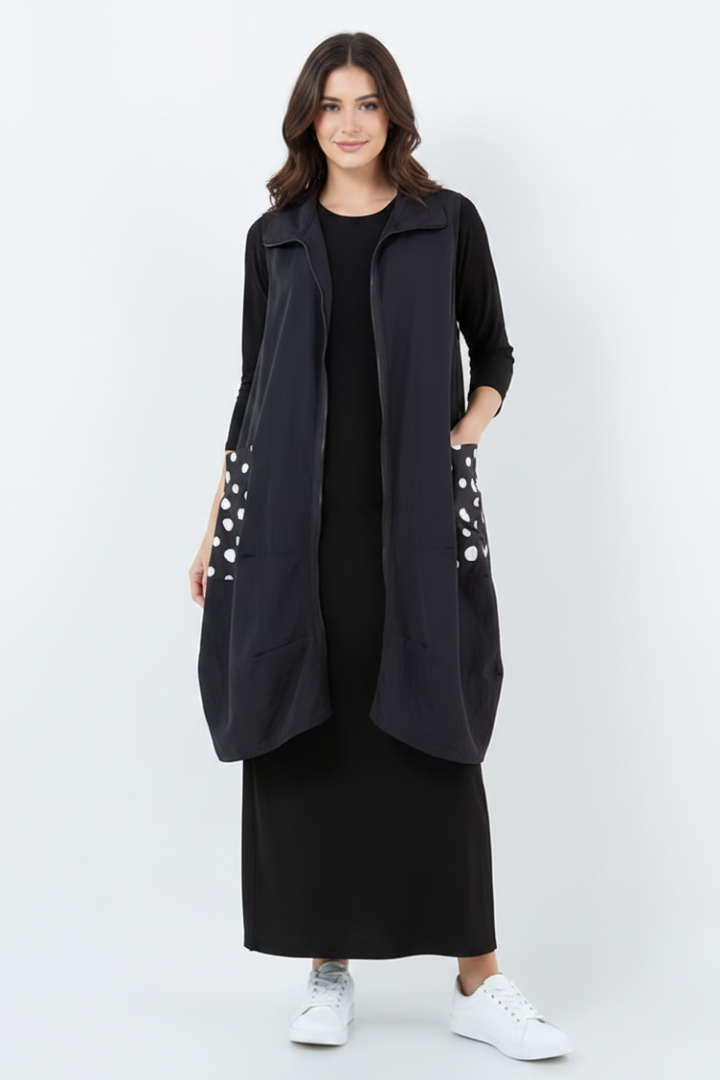 POLKADOT BACK DETAIL ZIP LONG VEST-SHB5920-A