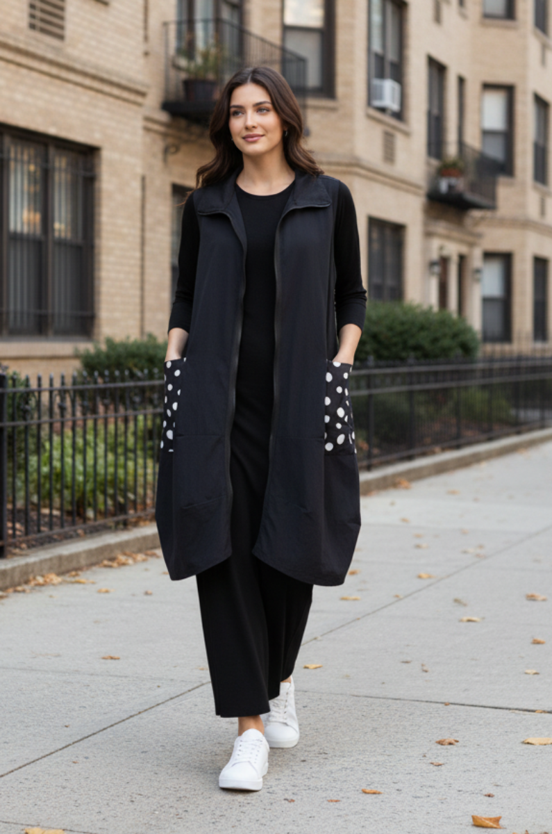 POLKADOT BACK DETAIL ZIP LONG VEST-SHB5920-A