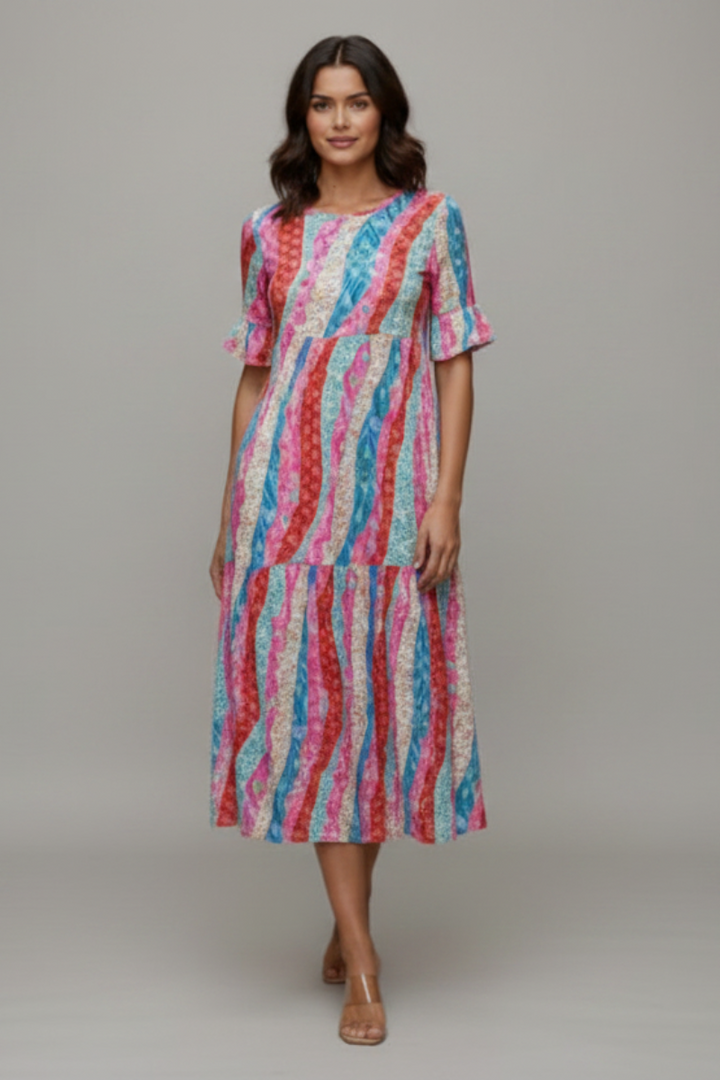 PLUS SIZE RUFFLED SLEEVE WITH SIDE POCKET MIDI DRESS SHVL5812