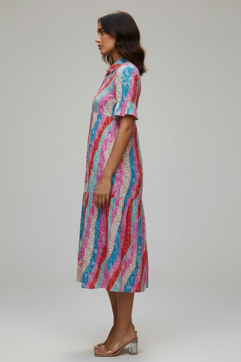 PLUS SIZE RUFFLED SLEEVE WITH SIDE POCKET MIDI DRESS SHVL5812
