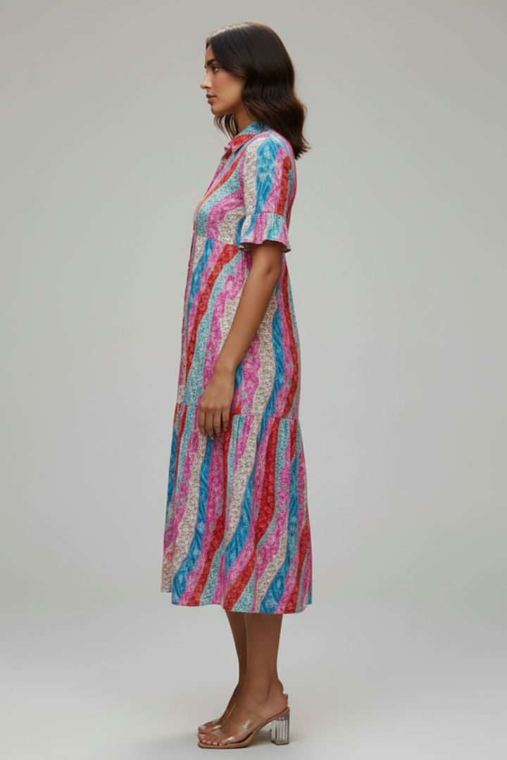 PLUS SIZE RUFFLED SLEEVE WITH SIDE POCKET MIDI DRESS SHVL5812