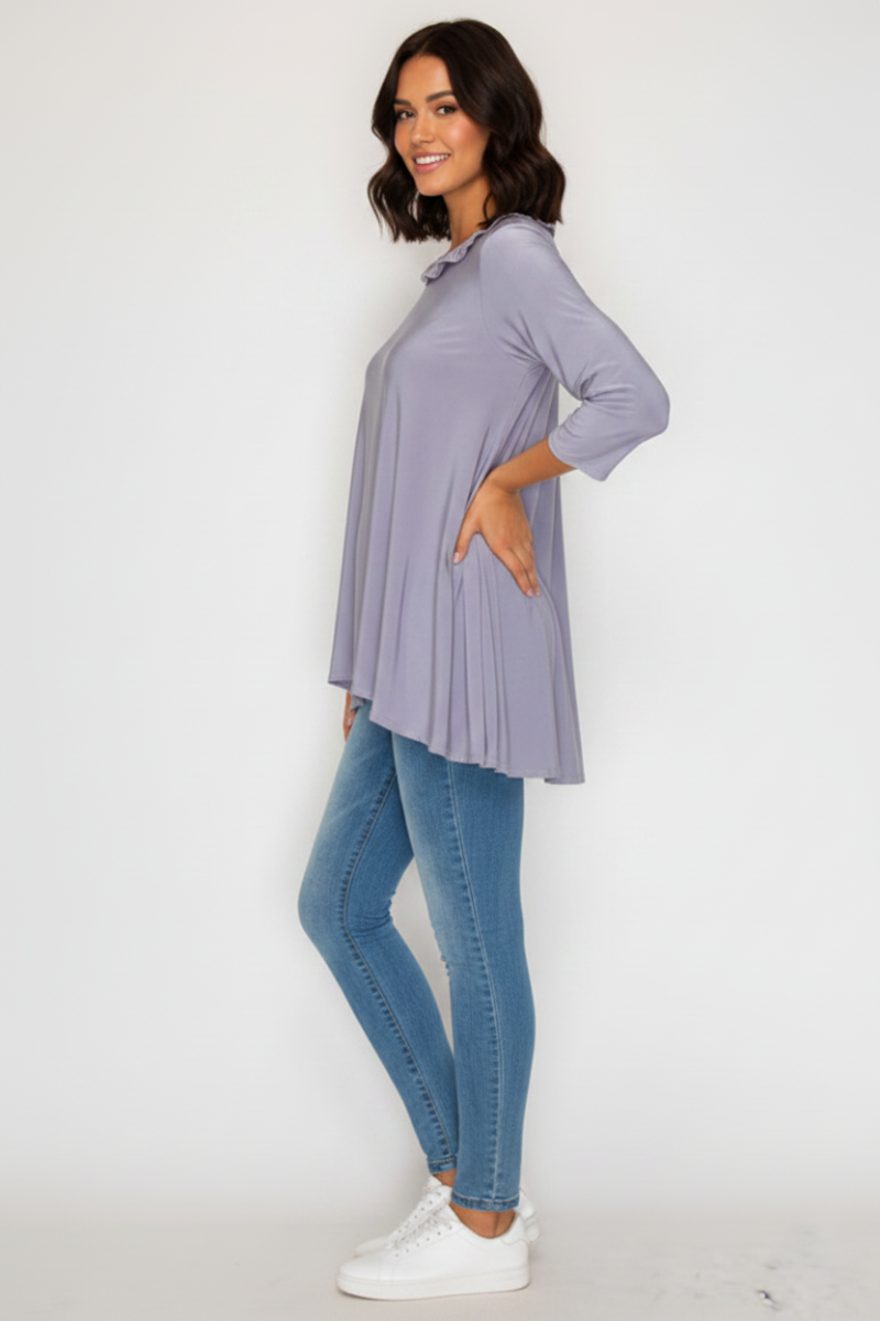 PLUS SIZE RUFFLE TRIM NECK HI-LOW TUNIC TOP SHB6101