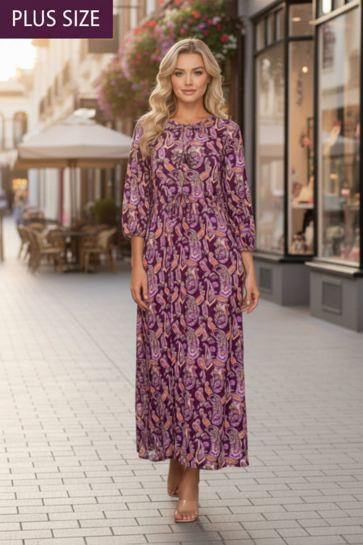 PLUS SIZE PAISLEY PRINT BOW FRONT DETAIL MAXI DRESS SHVL5954