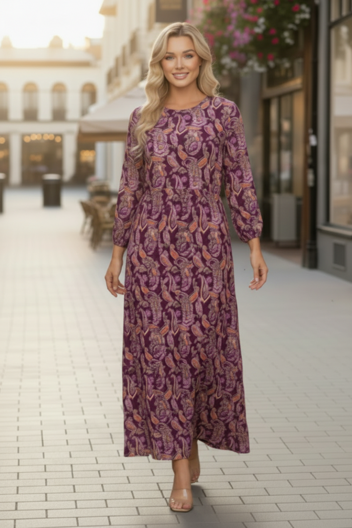 PAISLEY PRINT BOW FRONT DETAIL MAXI DRESS SHVL5954