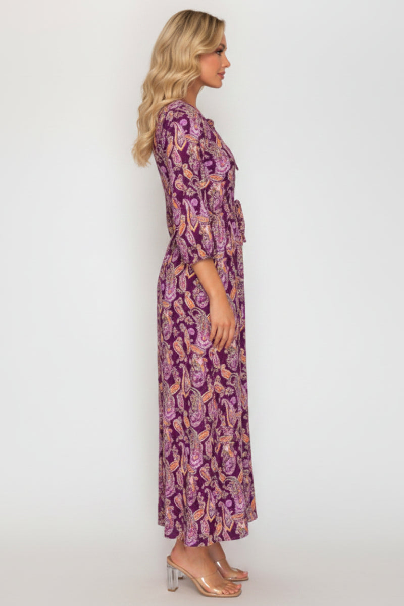 PAISLEY PRINT BOW FRONT DETAIL MAXI DRESS SHVL5954
