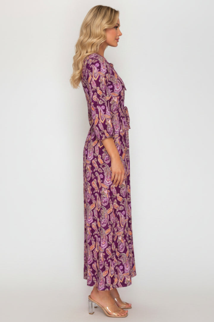 PAISLEY PRINT BOW FRONT DETAIL MAXI DRESS SHVL5954