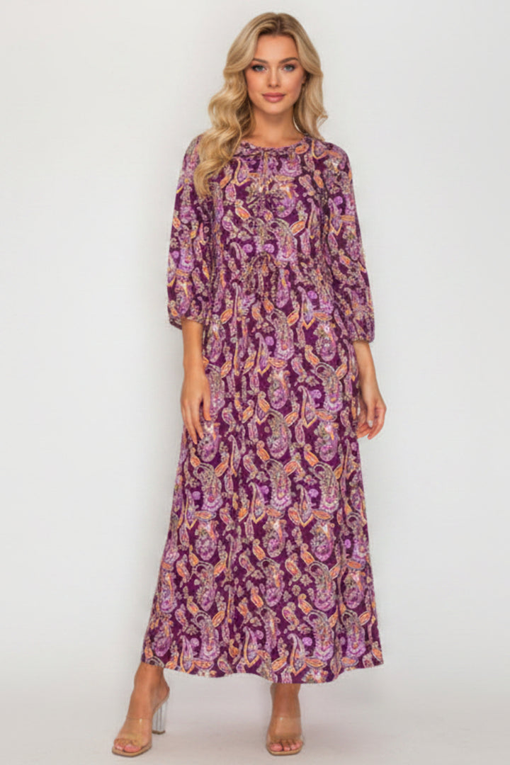 PAISLEY PRINT BOW FRONT DETAIL MAXI DRESS SHVL5954