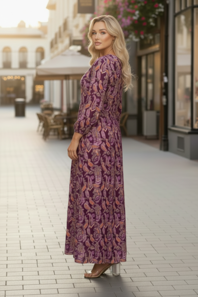 PAISLEY PRINT BOW FRONT DETAIL MAXI DRESS SHVL5954