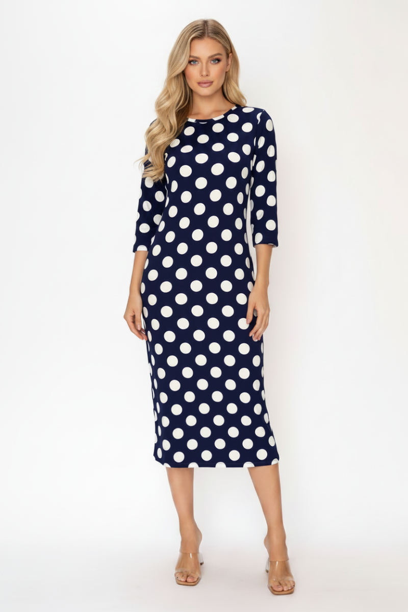 POLKA DOT LAYERING MIDI DRESS 3/4 SLEEVES