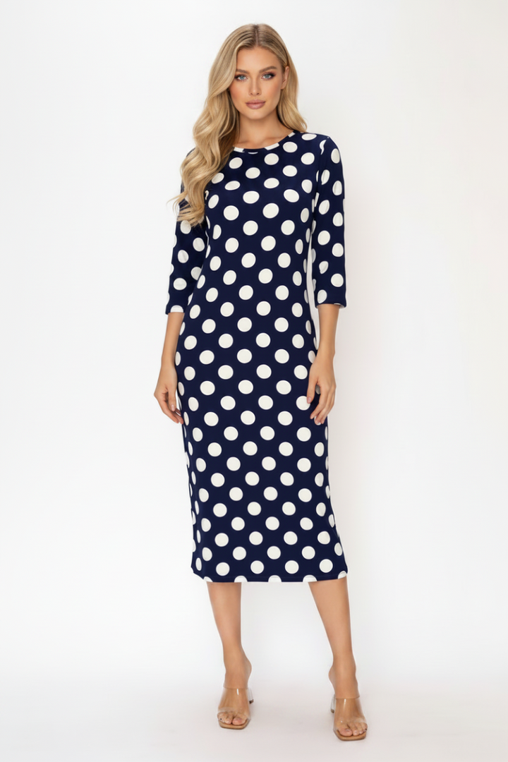 POLKA DOT LAYERING MIDI DRESS 3/4 SLEEVES