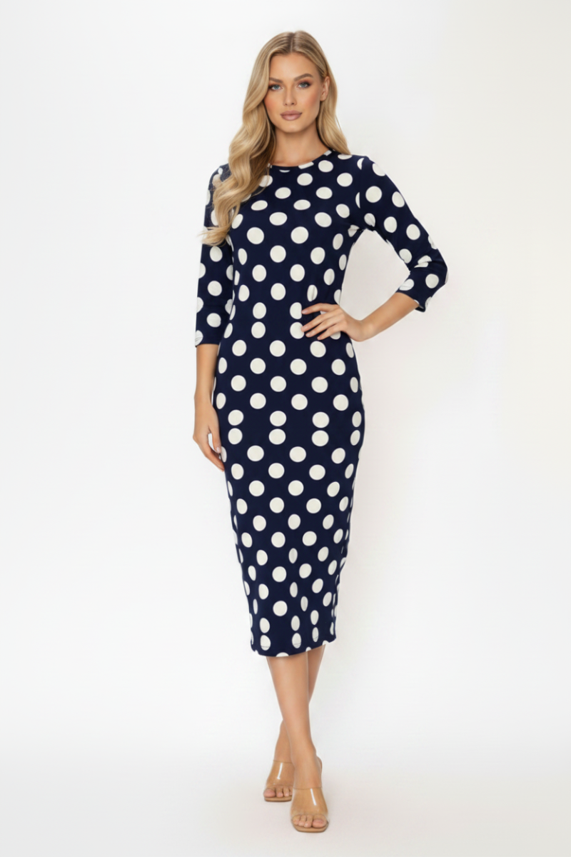 POLKA DOT LAYERING MIDI DRESS 3/4 SLEEVES