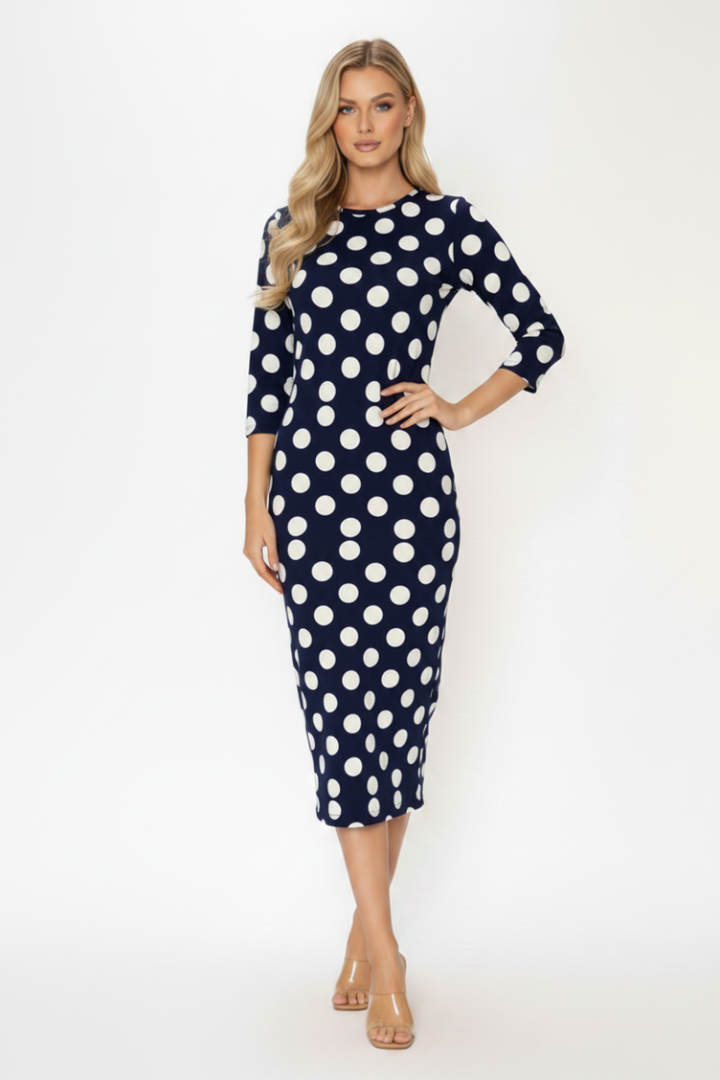POLKA DOT LAYERING MIDI DRESS 3/4 SLEEVES