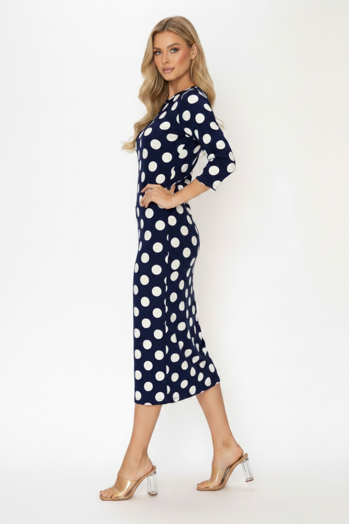 POLKA DOT LAYERING MIDI DRESS 3/4 SLEEVES