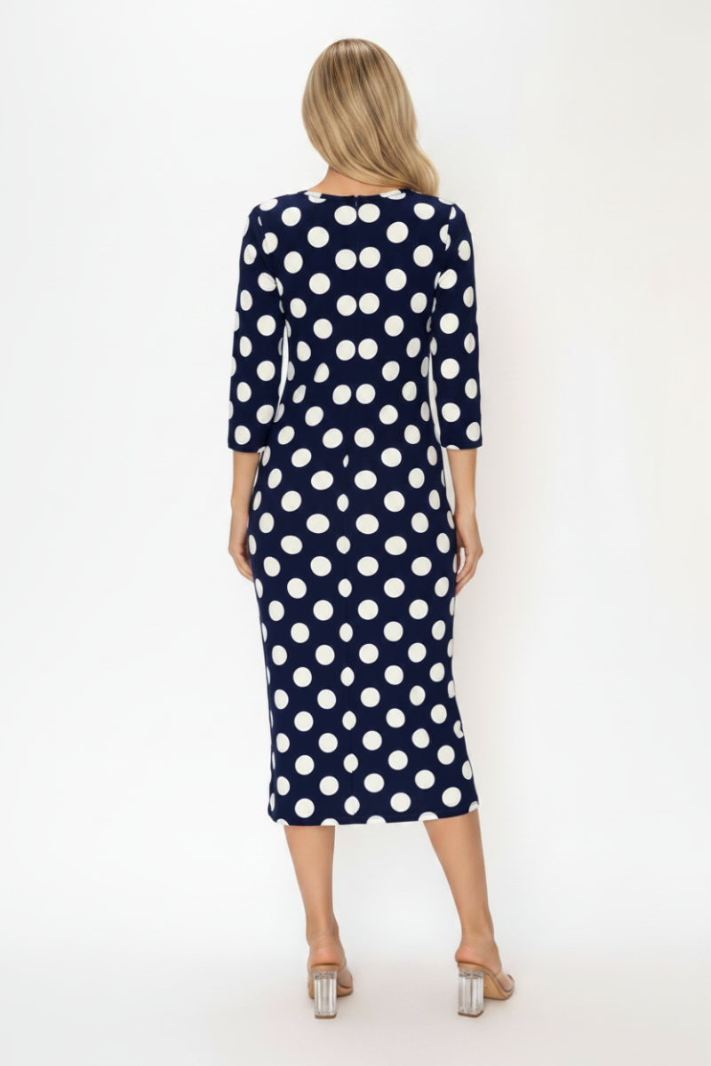 POLKA DOT LAYERING MIDI DRESS 3/4 SLEEVES