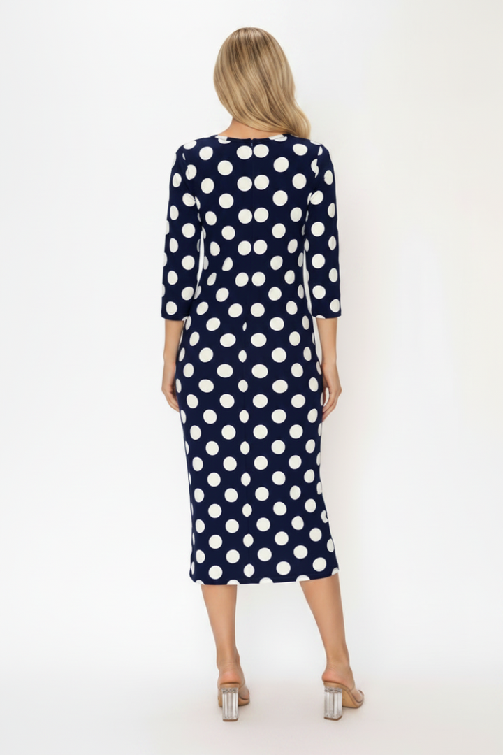 POLKA DOT LAYERING MIDI DRESS 3/4 SLEEVES