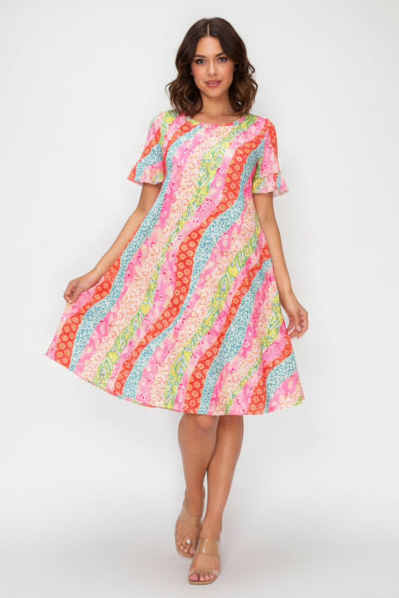 PLUS SIZE FLORAL PRINT RUFFLED SHORT SLEEVE MINI DRESS SHVC3600