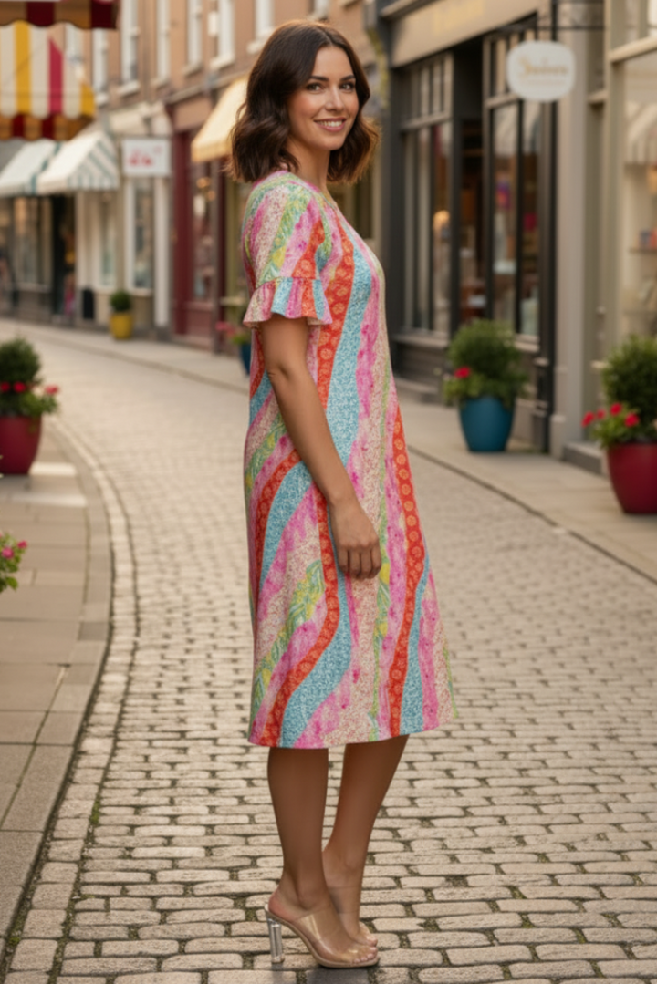 PLUS SIZE FLORAL PRINT RUFFLED SHORT SLEEVE MINI DRESS SHVC3600