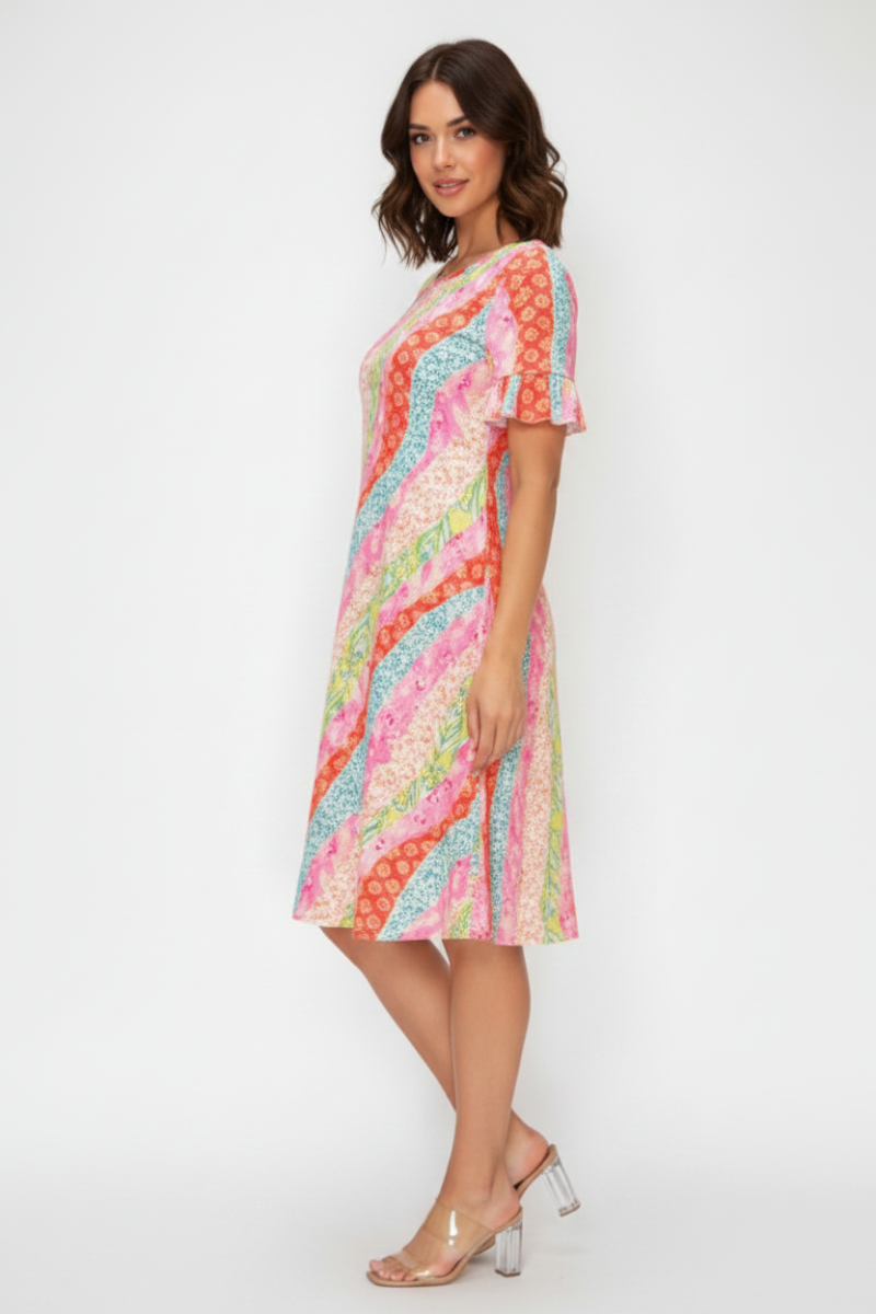 PLUS SIZE FLORAL PRINT RUFFLED SHORT SLEEVE MINI DRESS SHVC3600