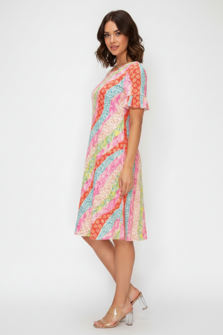 PLUS SIZE FLORAL PRINT RUFFLED SHORT SLEEVE MINI DRESS SHVC3600