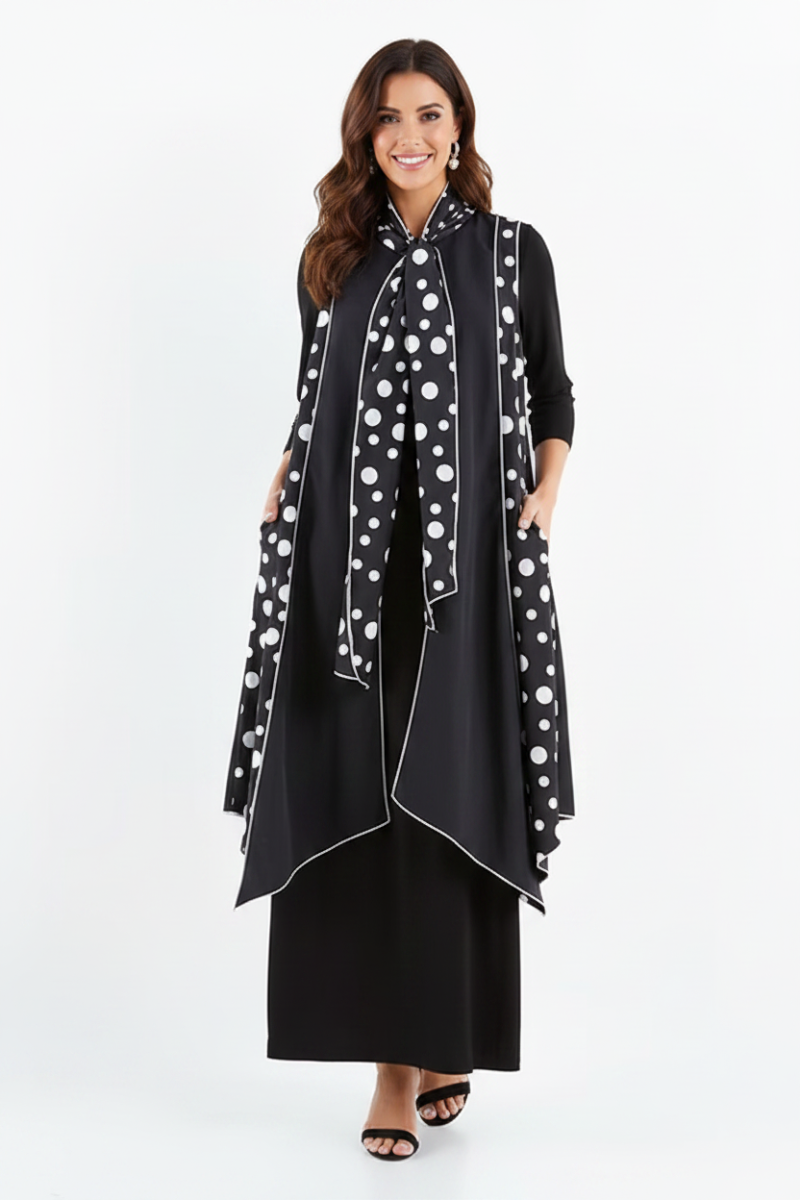 POLKADOT TIE NECK SLEEVELESS LONG VEST SHB5894