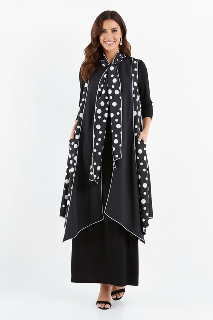 POLKADOT TIE NECK SLEEVELESS LONG VEST SHB5894