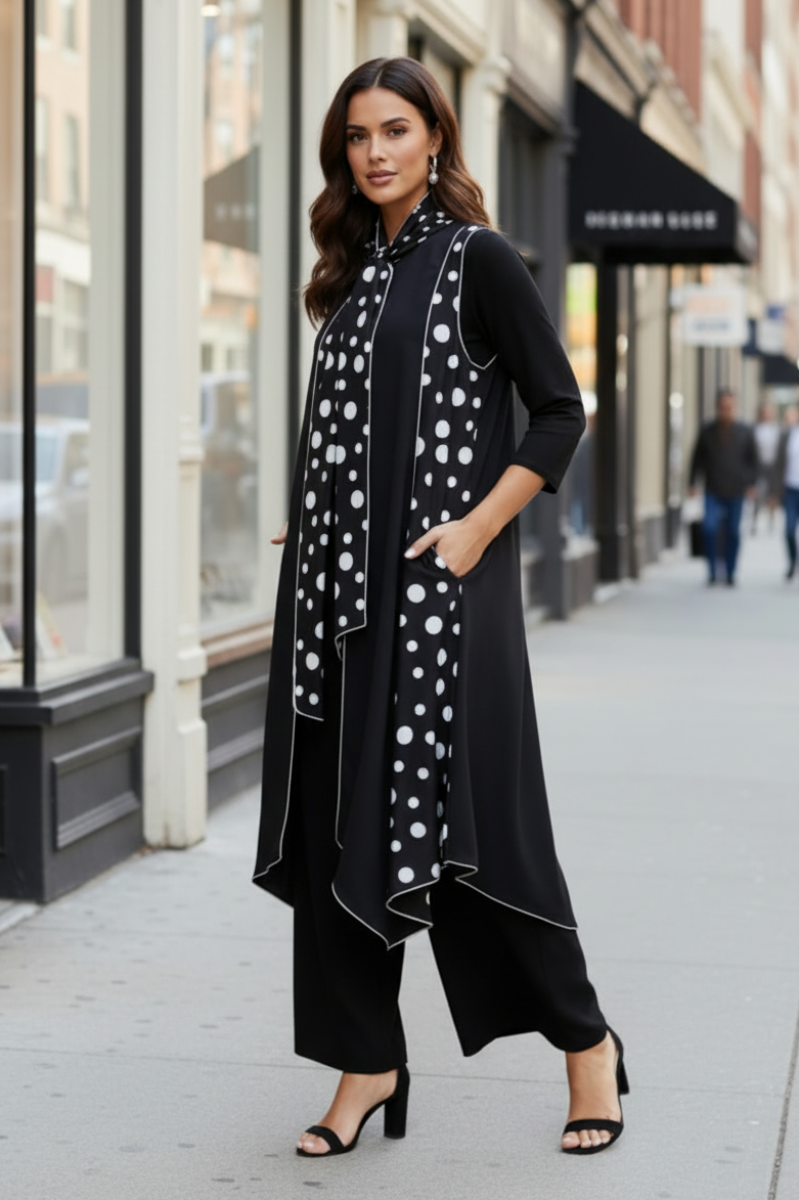 POLKADOT TIE NECK SLEEVELESS LONG VEST SHB5894