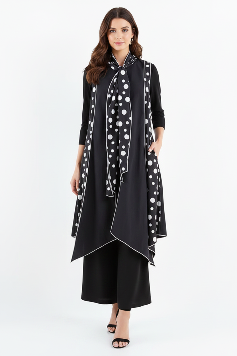 PLUS SIZE POLKADOT TIE NECK SLEEVELESS LONG VEST SHB5894