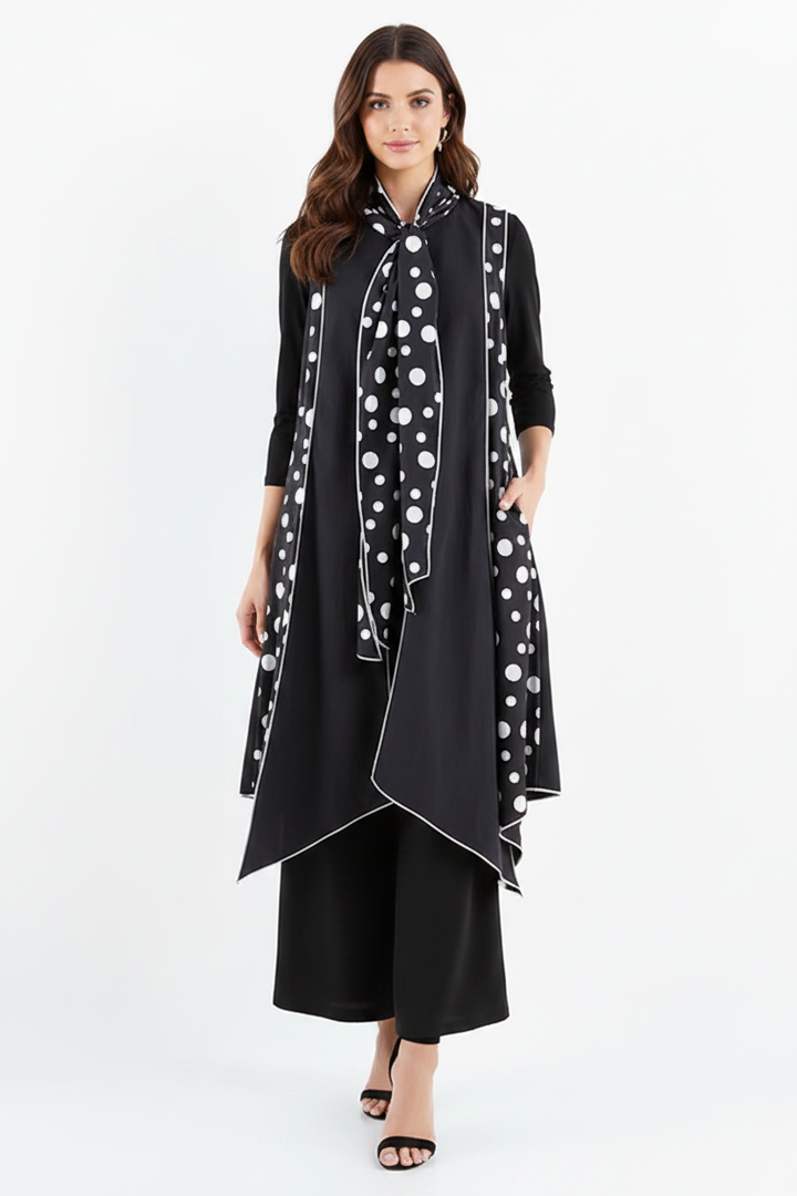 PLUS SIZE POLKADOT TIE NECK SLEEVELESS LONG VEST SHB5894