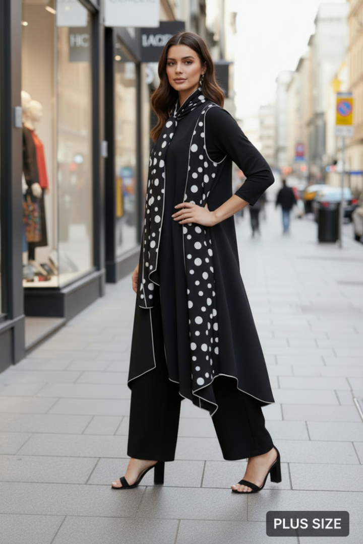 PLUS SIZE POLKADOT TIE NECK SLEEVELESS LONG VEST SHB5894