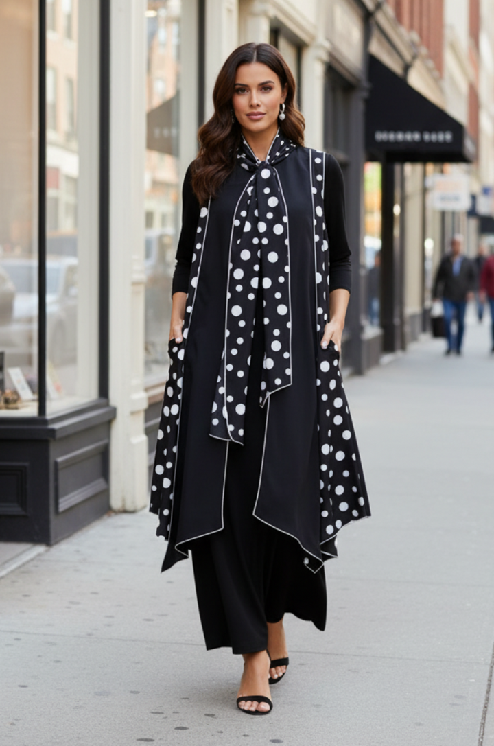 POLKADOT TIE NECK SLEEVELESS LONG VEST SHB5894
