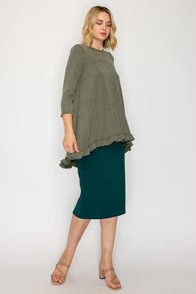 PLUS SIZE TEXTURED 3/4 SLEEVES HI-LO TUNIC TOP